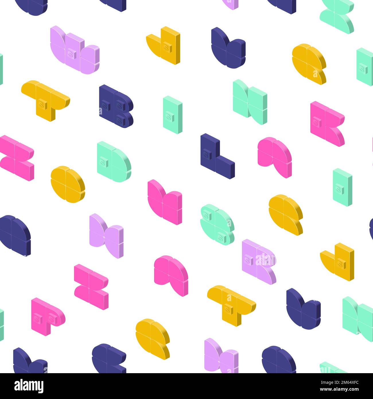 Modello dall'alfabeto inglese in isometria. Divertente stile giovanile. Clipart del vettore Illustrazione Vettoriale