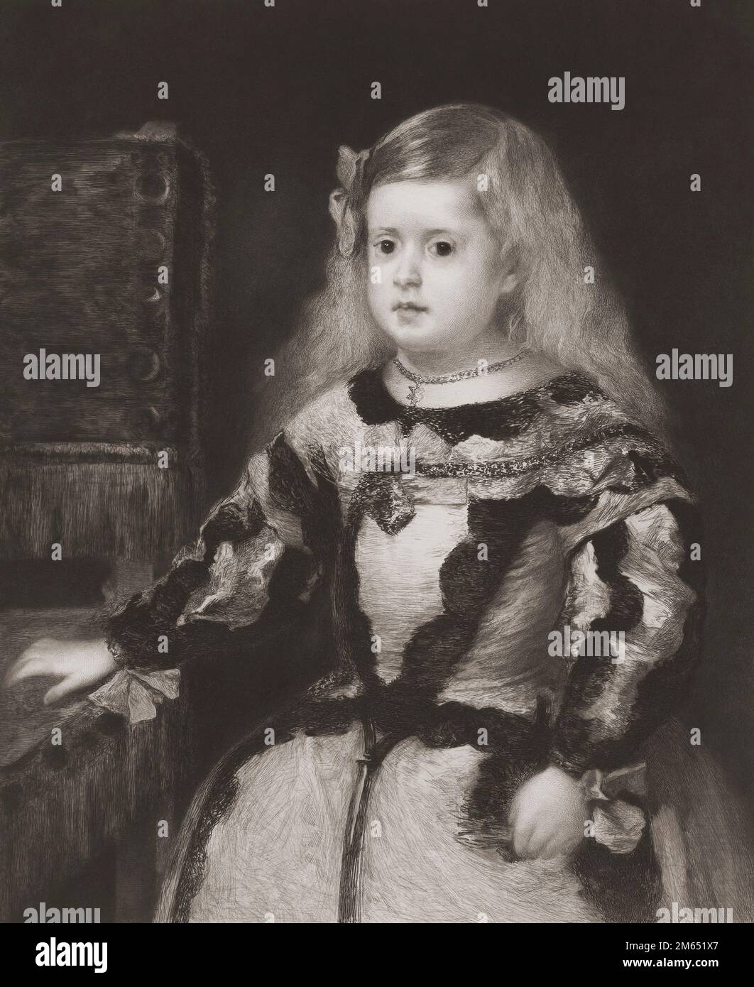 Margaret Teresa di Spagna, in spagnolo, Margarita Teresa, 1651 – 1673. Dopo una stampa fatta nel 19th ° secolo da Charles Albert Waltner che è stato copiato dal famoso dipinto di Velazquez Las Meninas. Foto Stock