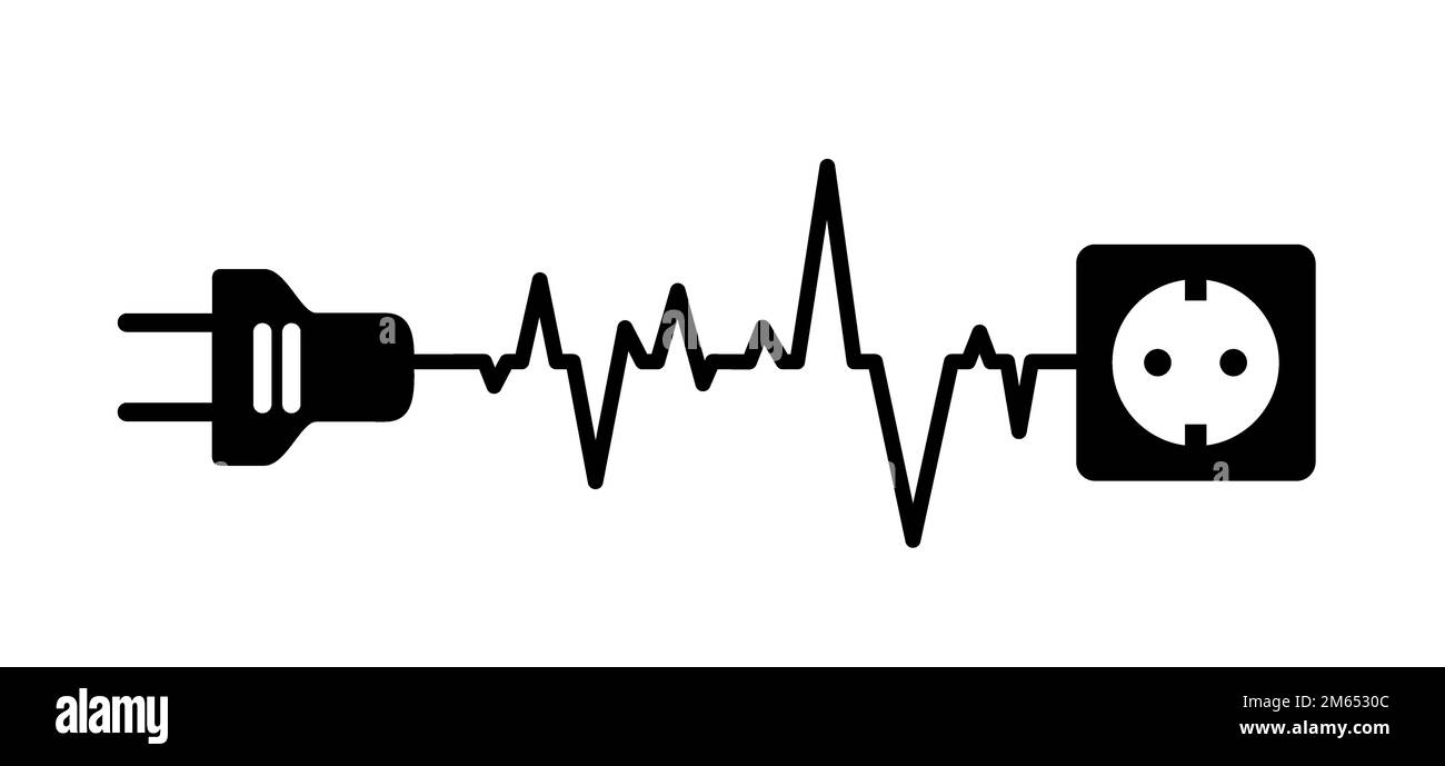 Spina elettrica cartone animato. presa, elettricità, logo di alimentazione simbolo oe. Spine di alimentazione e cavo. Adattatore presa. Filo, cavo di energia icona. lin battito cardiaco Foto Stock