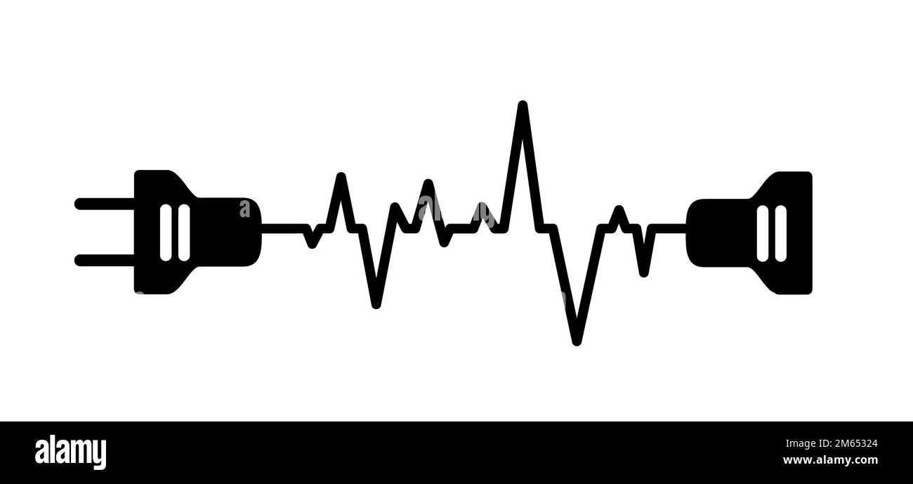 Spina elettrica cartone animato. presa, elettricità, logo di alimentazione simbolo oe. Spine di alimentazione e cavo. Adattatore presa. Filo, cavo di energia icona. lin battito cardiaco Foto Stock