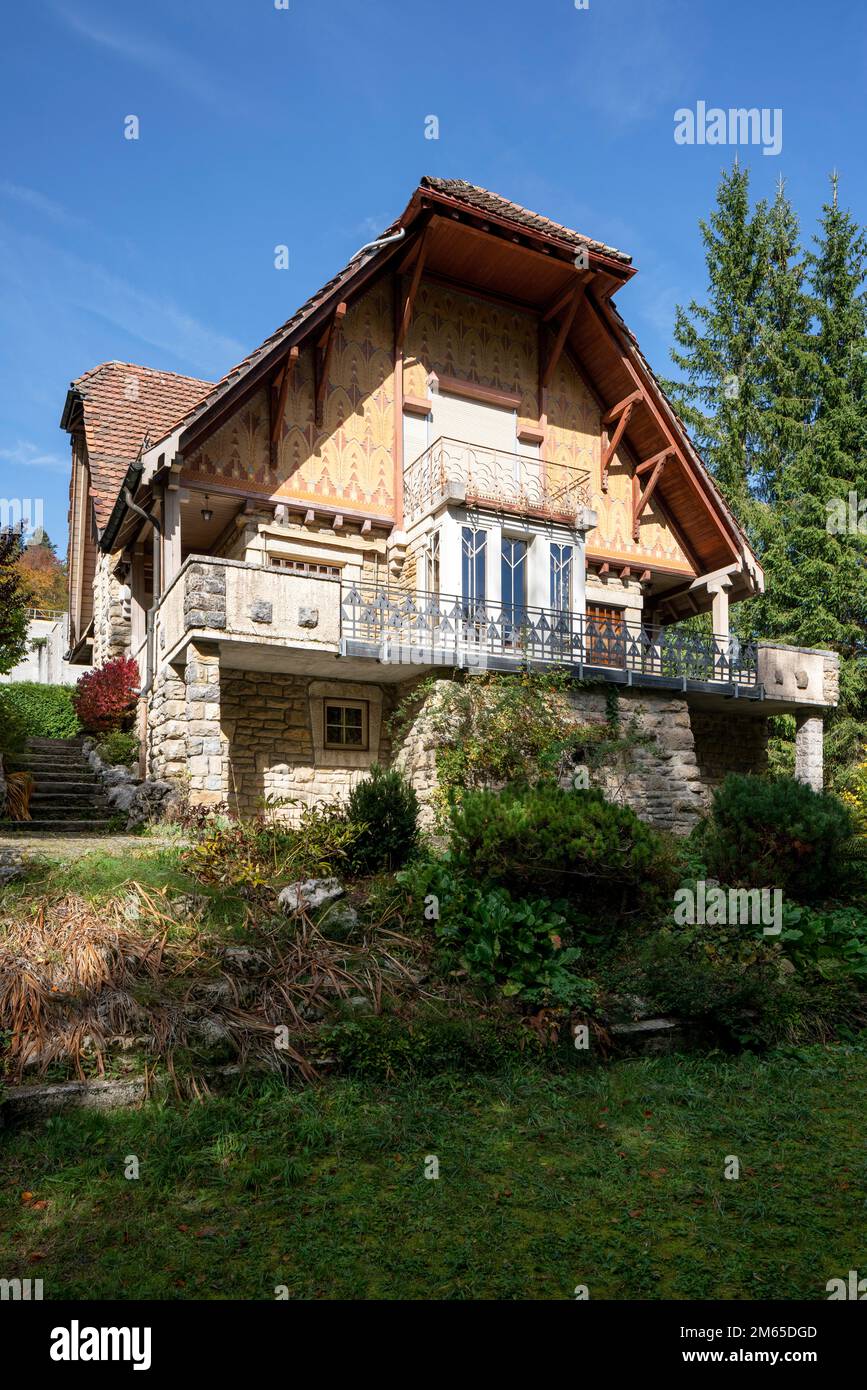 La Chaux-de-Fonds, Villa Follet, 1906-1907, Erstes Haus des Architekten le Corbusier / Charles Jeanneret, Gartenseite Foto Stock