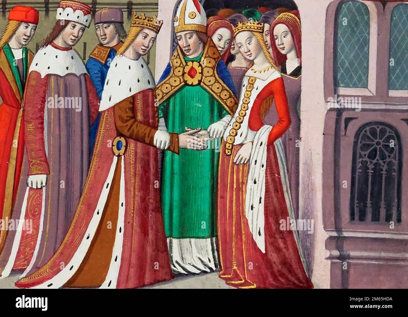 Margherita d'Angiò (1430-1482. Manoscritto illuminato intitolato 'Mariage d'Henri VI et de Marguerite d'Anjou (matrimonio di Enrico VI e Margherita d'Anjou), 1484 Foto Stock