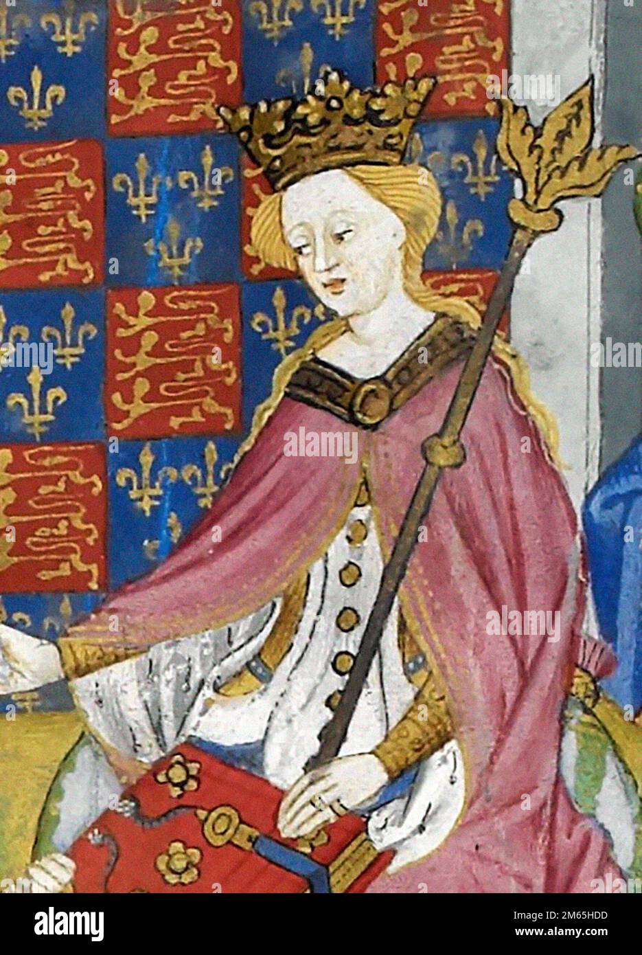 Margherita d'Angiò (1430-1482. Manoscritto illuminato dalla pagina di presentazione di Poesie e Romanze ('il libro di Talbot Shrewsbury'), 1444/5 Foto Stock