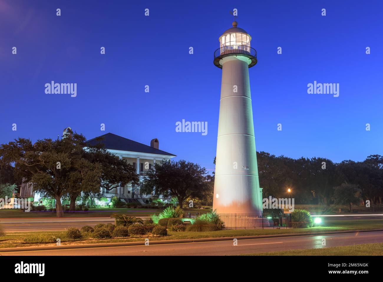 Biloxi, Mississippi, USA Light House di notte. Foto Stock