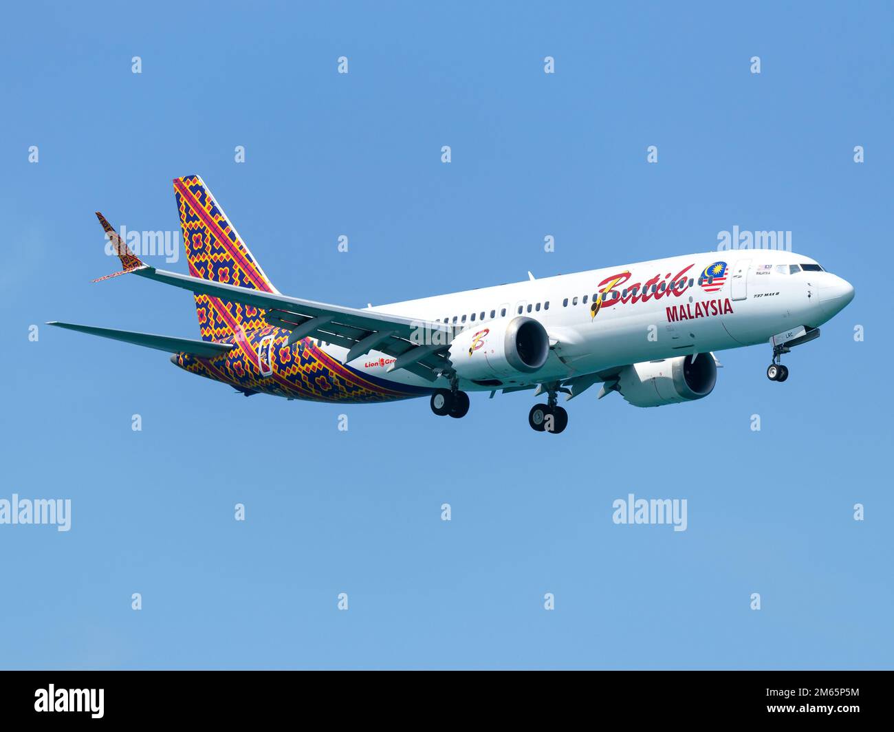 Aereo Batik Air Boeing 737-8 MAX in volo. Aereo 737 di BatikAir, precedentemente conosciuto come Malindo Air. Foto Stock