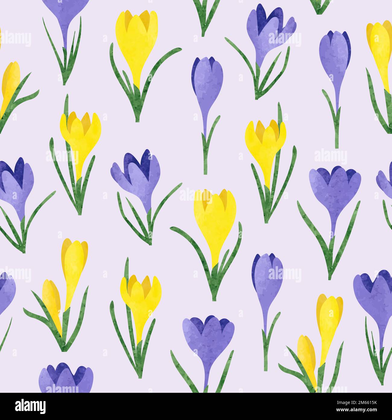 Colore vettoriale senza cuciture colore giallo e viola croco fiori modello. Illustrazione della molla. Illustrazione Vettoriale