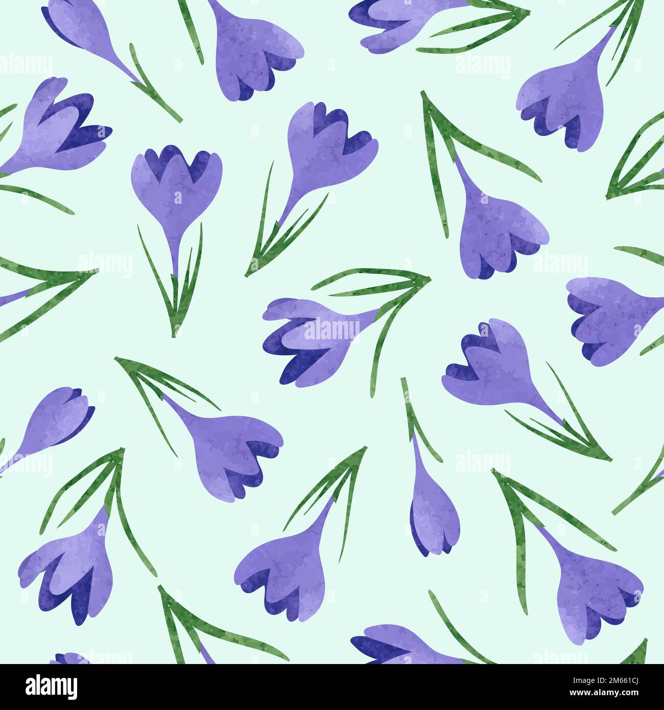 Colore dell'acqua senza cuciture viola croco fiori modello. Illustrazione della molla vettoriale. Illustrazione Vettoriale