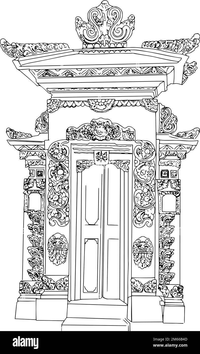 porta balinese decorata in bianco e nero Illustrazione Vettoriale