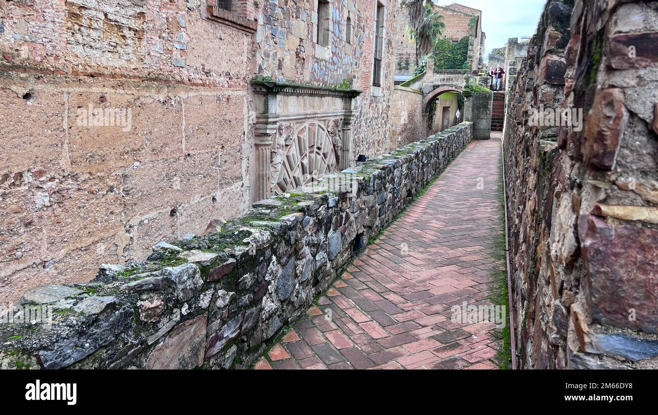 Muro di Cáceres di origine romana Foto Stock