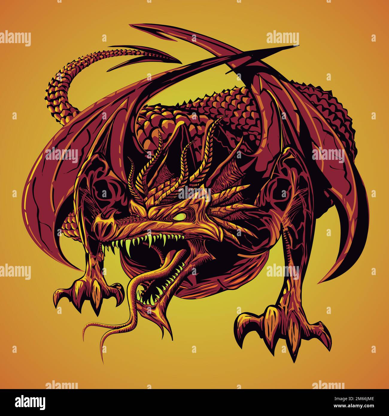 drago al sole. illustrazione del drago vettoriale Illustrazione Vettoriale