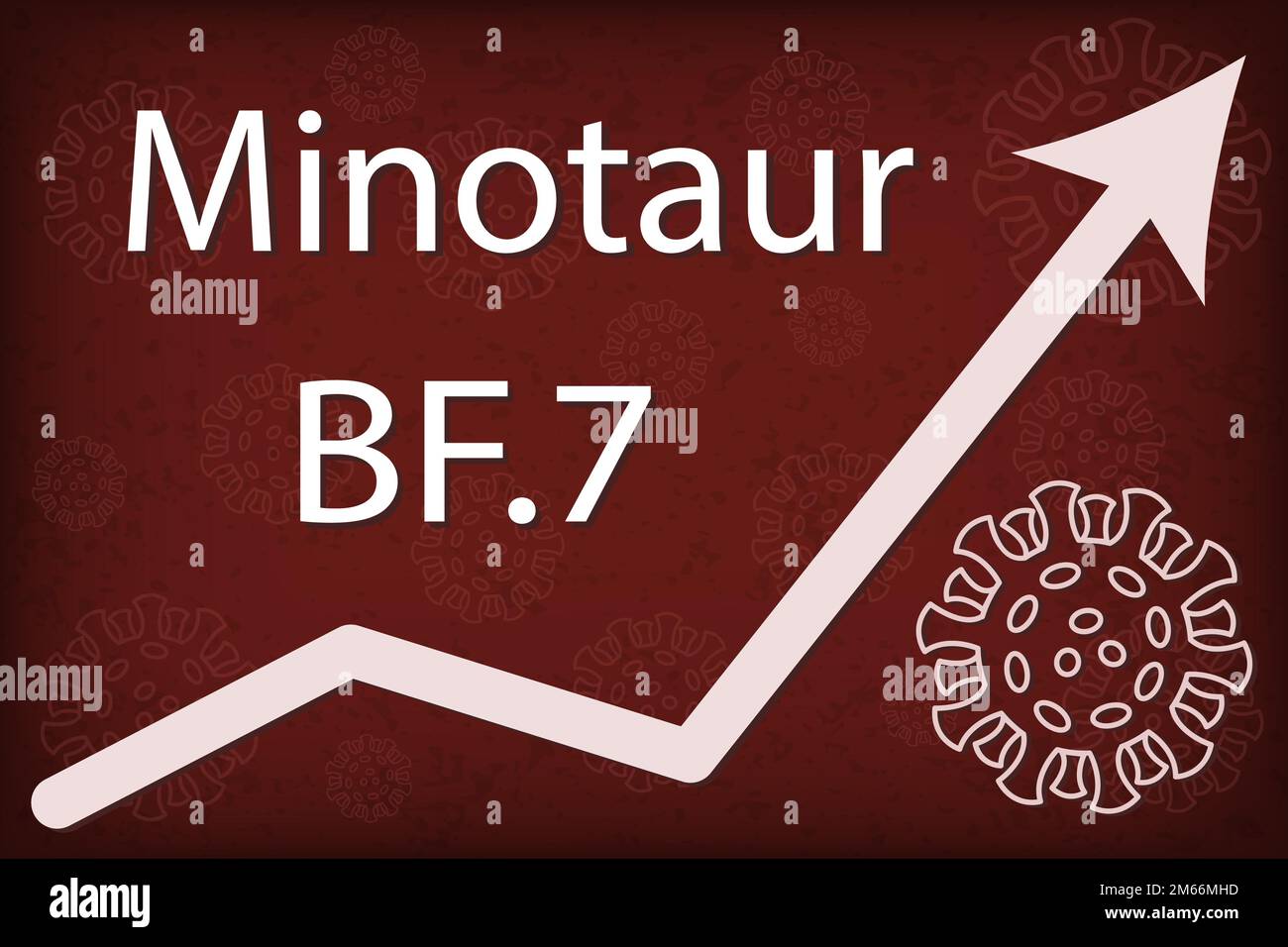 Variante secondaria di Omicron BF.7 (BA.5,2.1,7) nota anche come Minotaur. La freccia mostra un aumento drammatico della malattia. Illustrazione Vettoriale