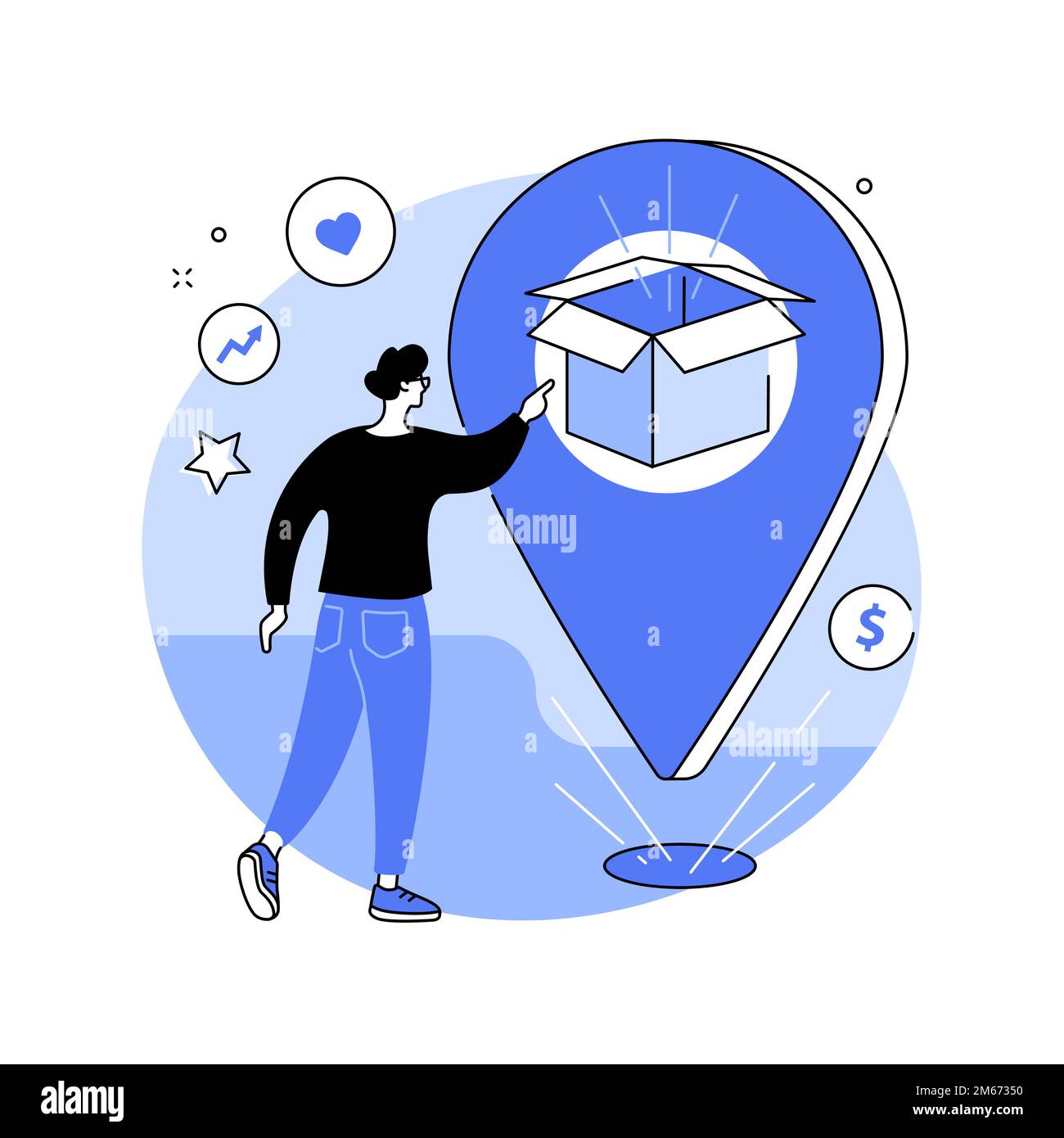 Illustrazione vettoriale del concetto astratto di posizionamento del prodotto. Strategia della campagna pubblicitaria, lancio del prodotto, servizio di ricerca di marketing, posizionamento sul mercato Illustrazione Vettoriale