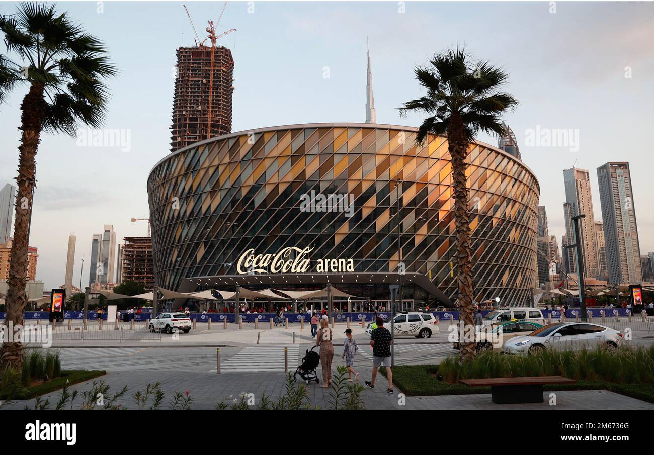 Vista della COCA COLA Arena a Dubai, Emirati Arabi Uniti Foto Stock