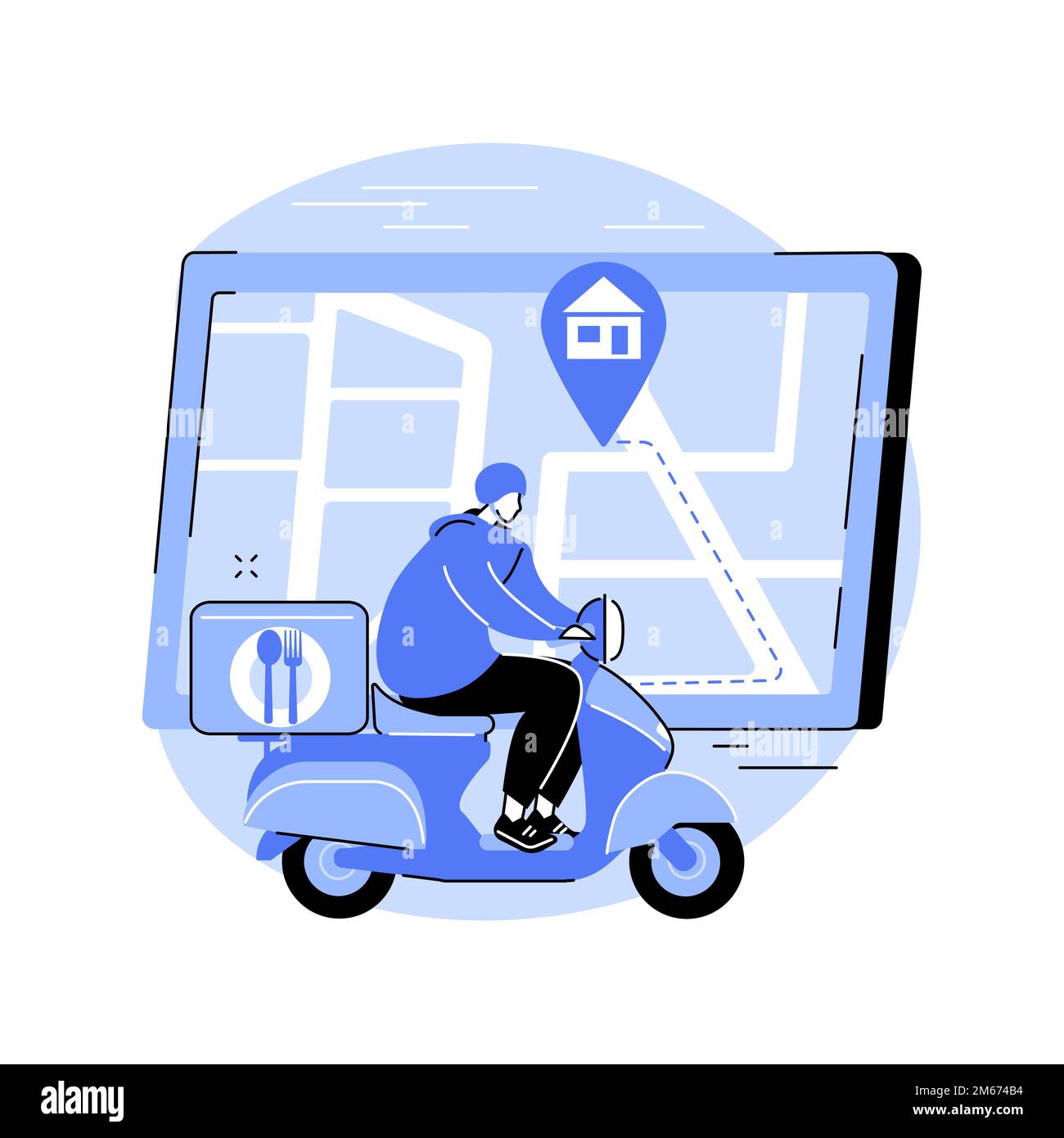Illustrazione vettoriale del concetto astratto di consegna degli alimenti. Spedizione dei prodotti durante il coronavirus, shopping sicuro, servizi di autoisolamento, ordine online, soggiorno ho Illustrazione Vettoriale