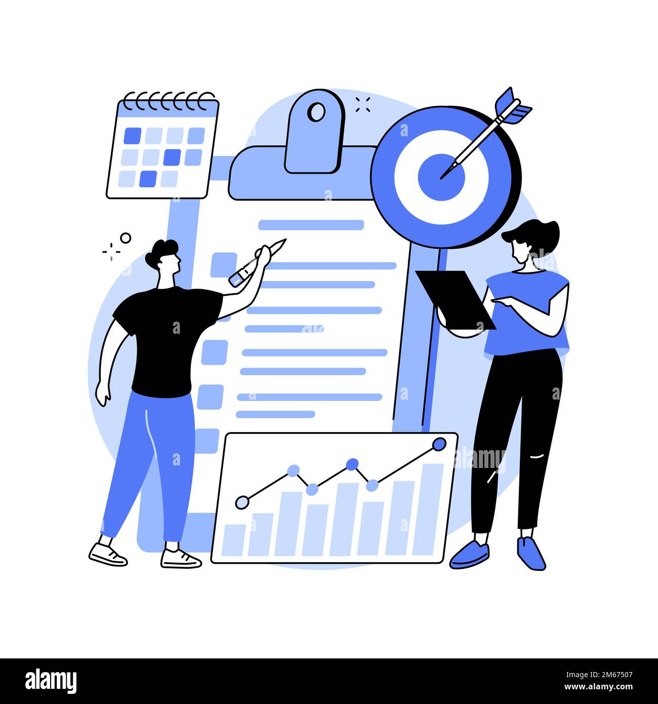 Pianificazione di un'illustrazione vettoriale del concetto astratto. Piano futuro, fasi del progetto, gestione dei rischi, processo di pianificazione, prevenzione dei problemi, predisporre, o Illustrazione Vettoriale