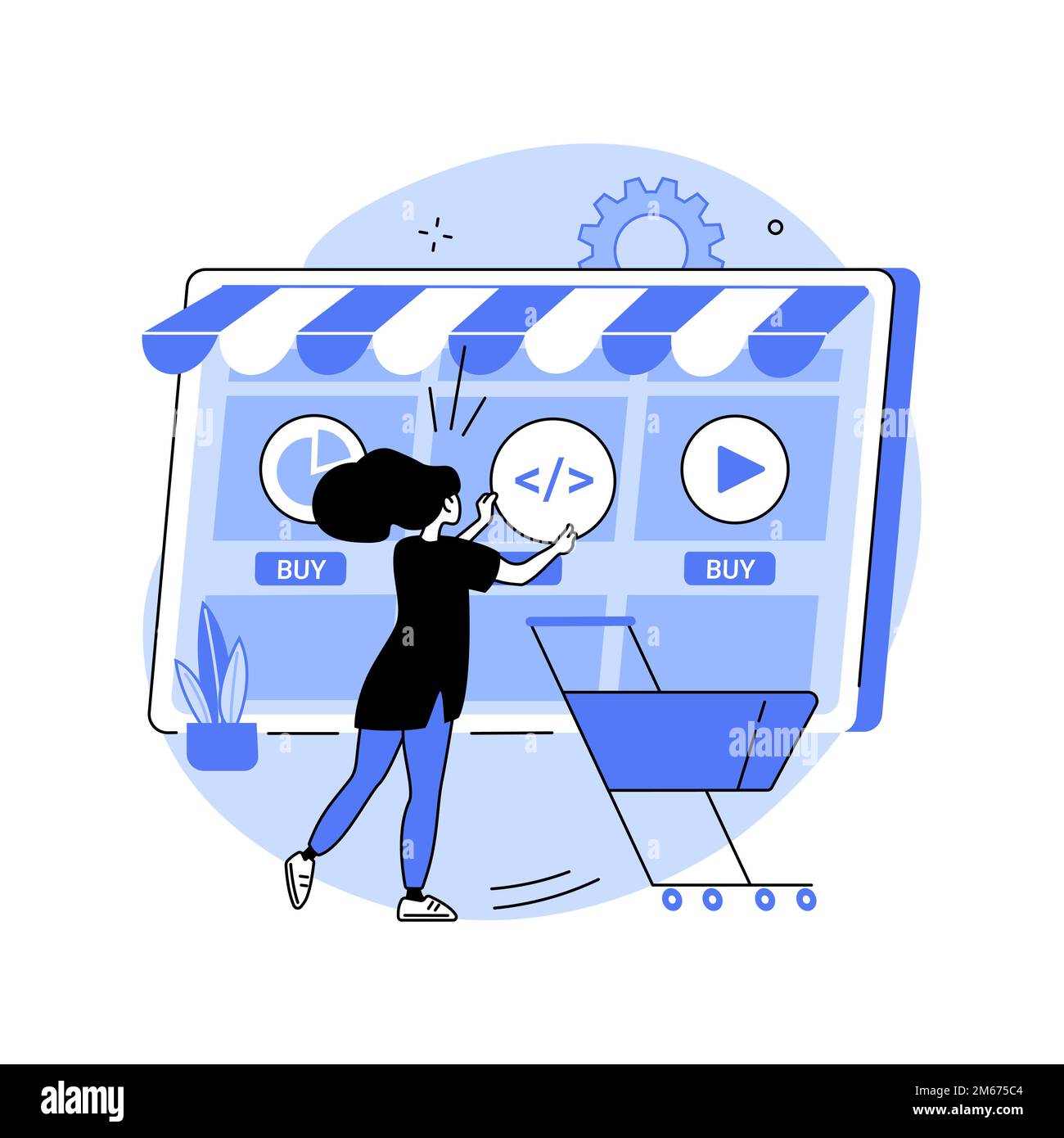 Illustrazione vettoriale del concetto astratto del mercato dei servizi digitali. Soluzione digitale pronta, struttura di mercato online, piattaforma aperta per la pubblica amministrazione b Illustrazione Vettoriale