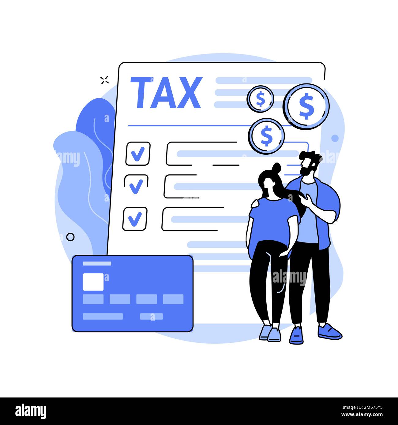 Illustrazione vettoriale astratta dell'imposta sul reddito personale. Calcolo del budget, modulo IRS online, conto bancario, pagamento della fattura, ricezione della fattura, economico Illustrazione Vettoriale