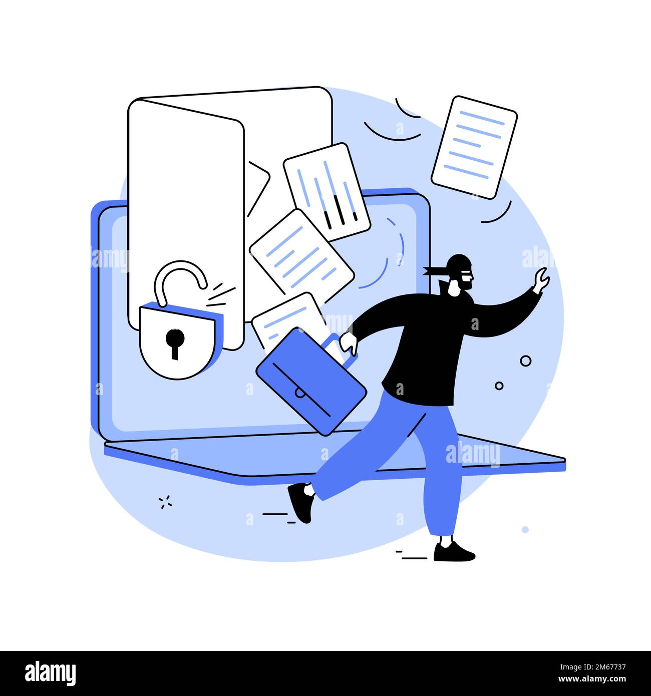 Illustrazione vettoriale del concetto astratto di perdita di dati. Violazioni dei dati, prevenzione delle perdite di informazioni, crittografia per i database, incidenti sulla sicurezza di rete, confid Illustrazione Vettoriale