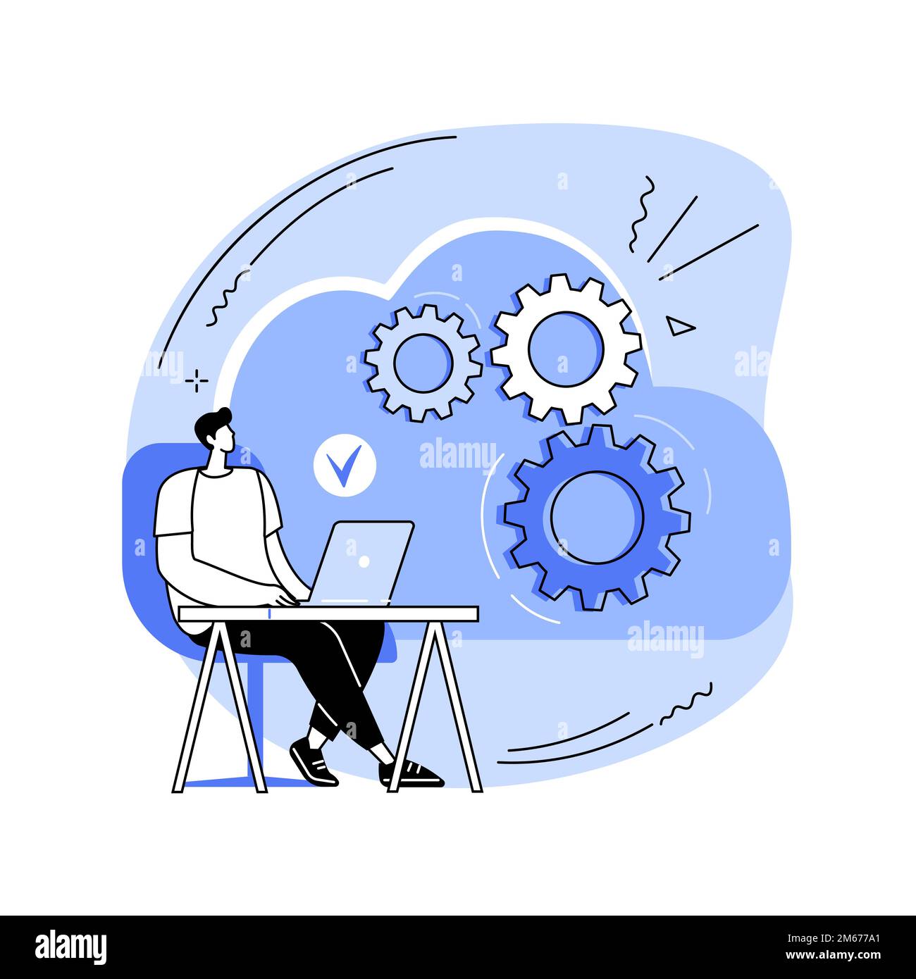 Illustrazione vettoriale del concetto astratto del motore basato su cloud. Infrastruttura come servizio, applicazione di macchina virtuale, provider, motore basato su cloud on-dem Illustrazione Vettoriale