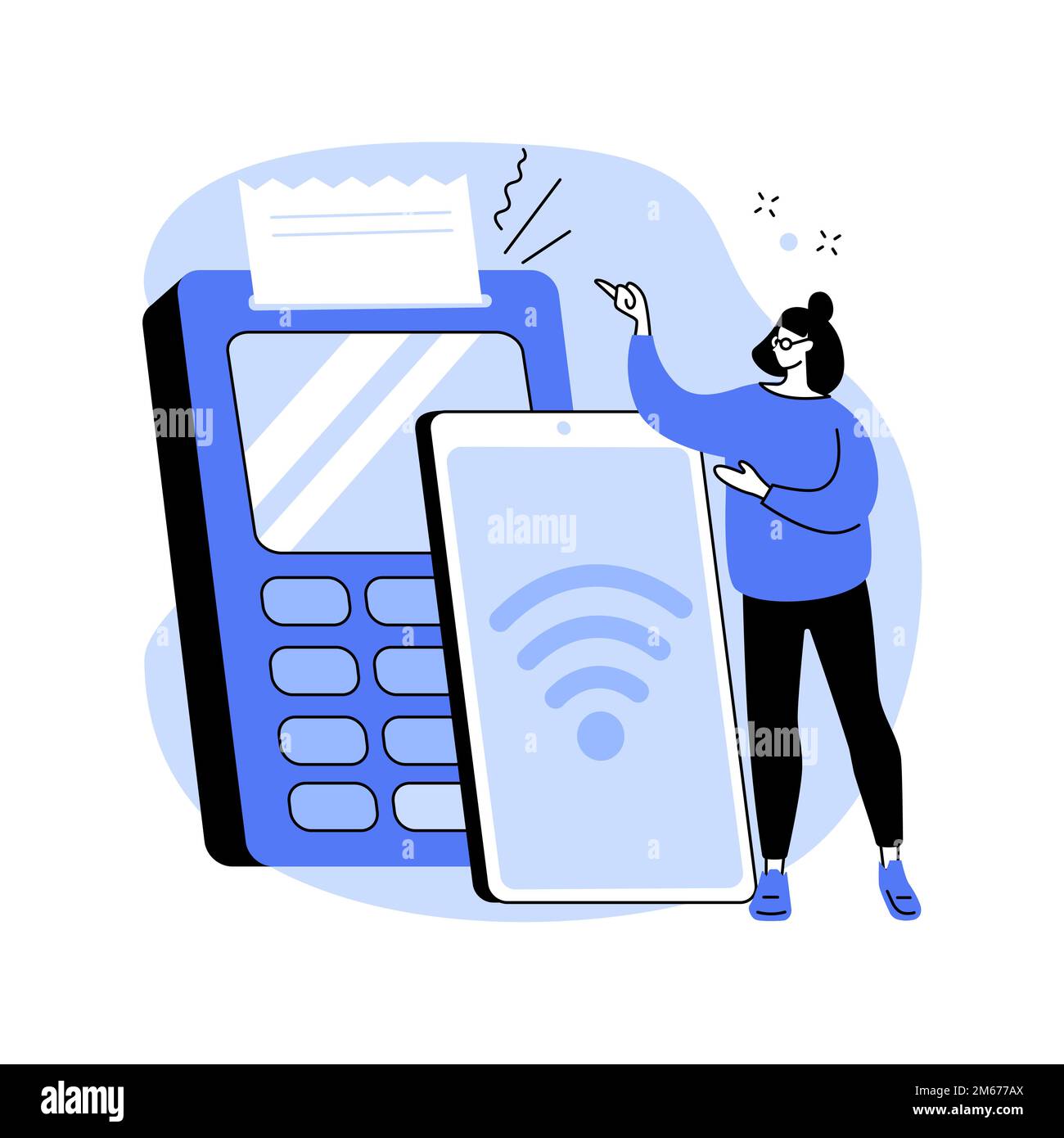 Illustrazione vettoriale del concetto astratto della connessione NFC. Connessione bancaria, comunicazione NFC, metodo di pagamento con carta contactless, tecnologia bancaria, finanza Illustrazione Vettoriale