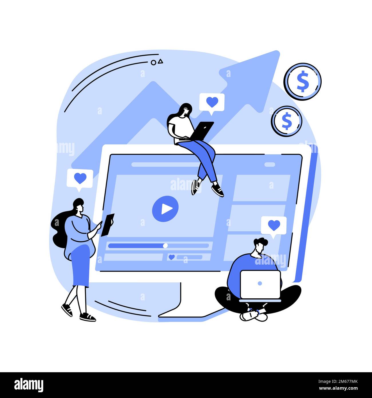 Illustrazione vettoriale del concetto astratto di elevato contenuto di ROI. Social media marketing, produzione di contenuti online, pubblicazione di un elevato ROI, ritorno sugli investimenti m Illustrazione Vettoriale