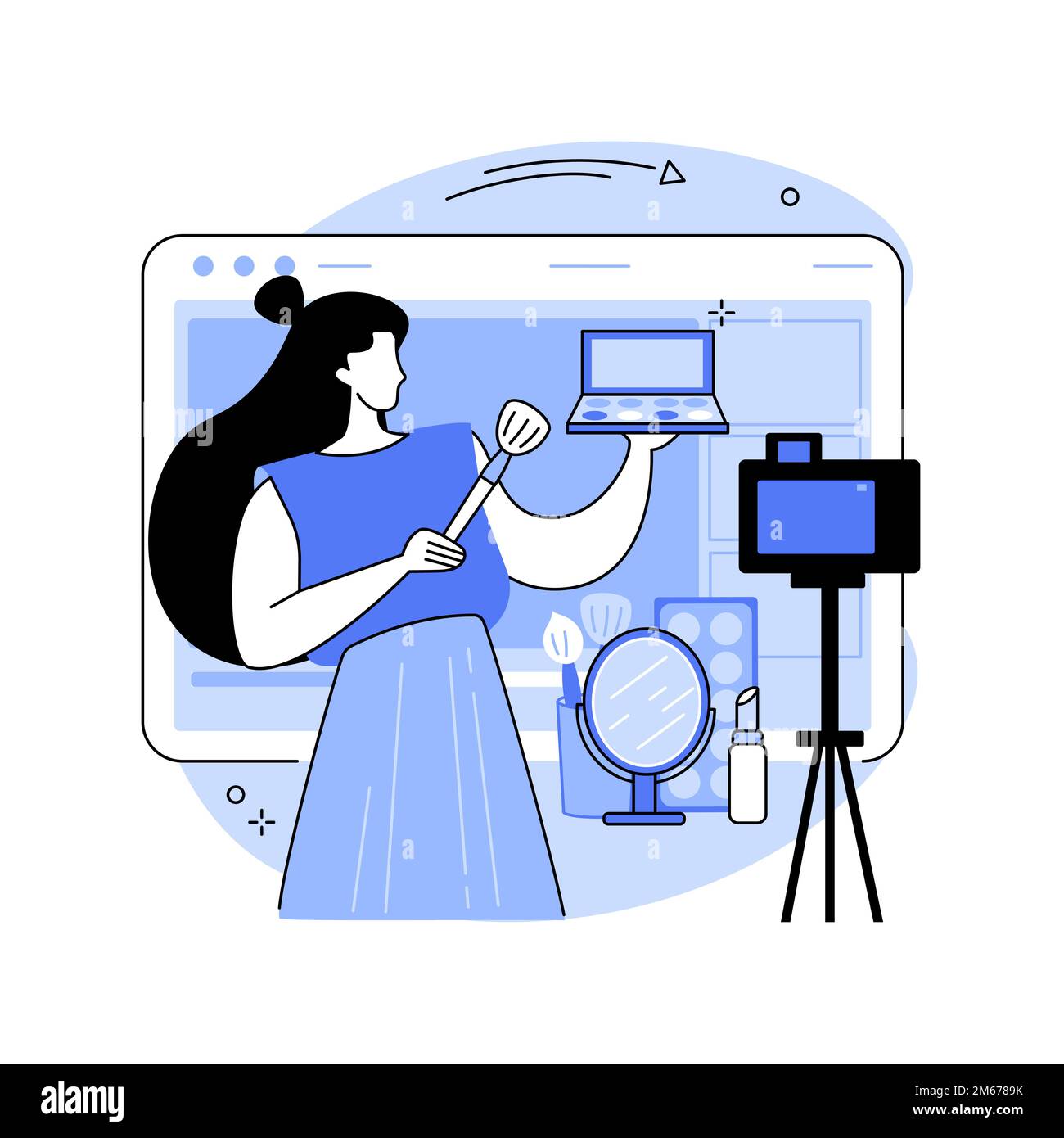 Beauty blogger concetto astratto illustrazione vettoriale. Contenuto del blog, produzione video casalinga, consulente di bellezza, consigli per il trucco, droghe e cosmetici re Illustrazione Vettoriale