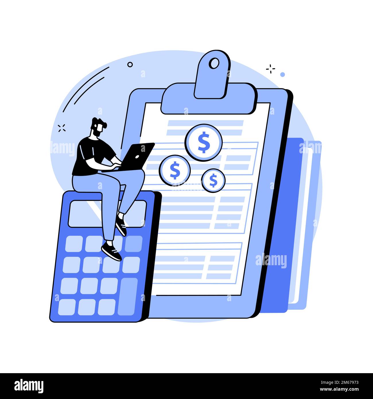 Illustrazione vettoriale del concetto astratto di calcolo del reddito netto. Calcolo dello stipendio, formula del reddito netto, paga a domicilio, contabilità aziendale, calcolo Illustrazione Vettoriale