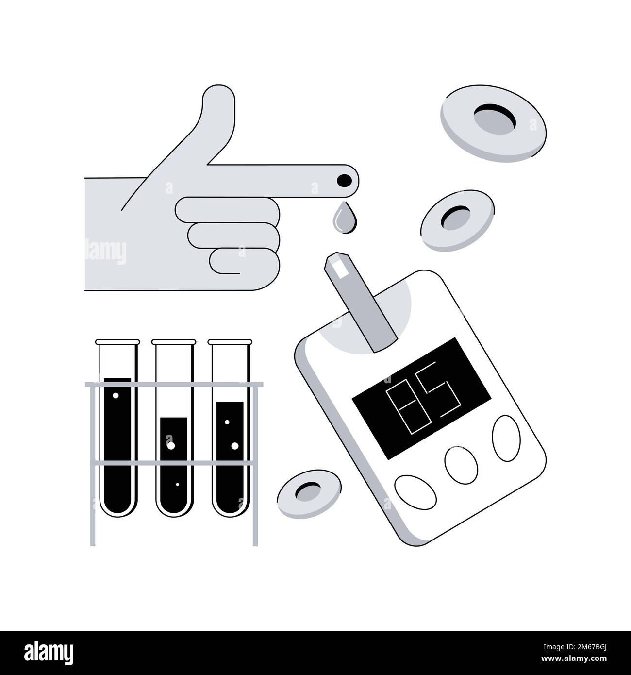 Illustrazione vettoriale del concetto astratto del glucometro ematico. Controllo del livello di zucchero a casa, diabete mellito, campione di sangue, test di screening, malattia cronica, Illustrazione Vettoriale