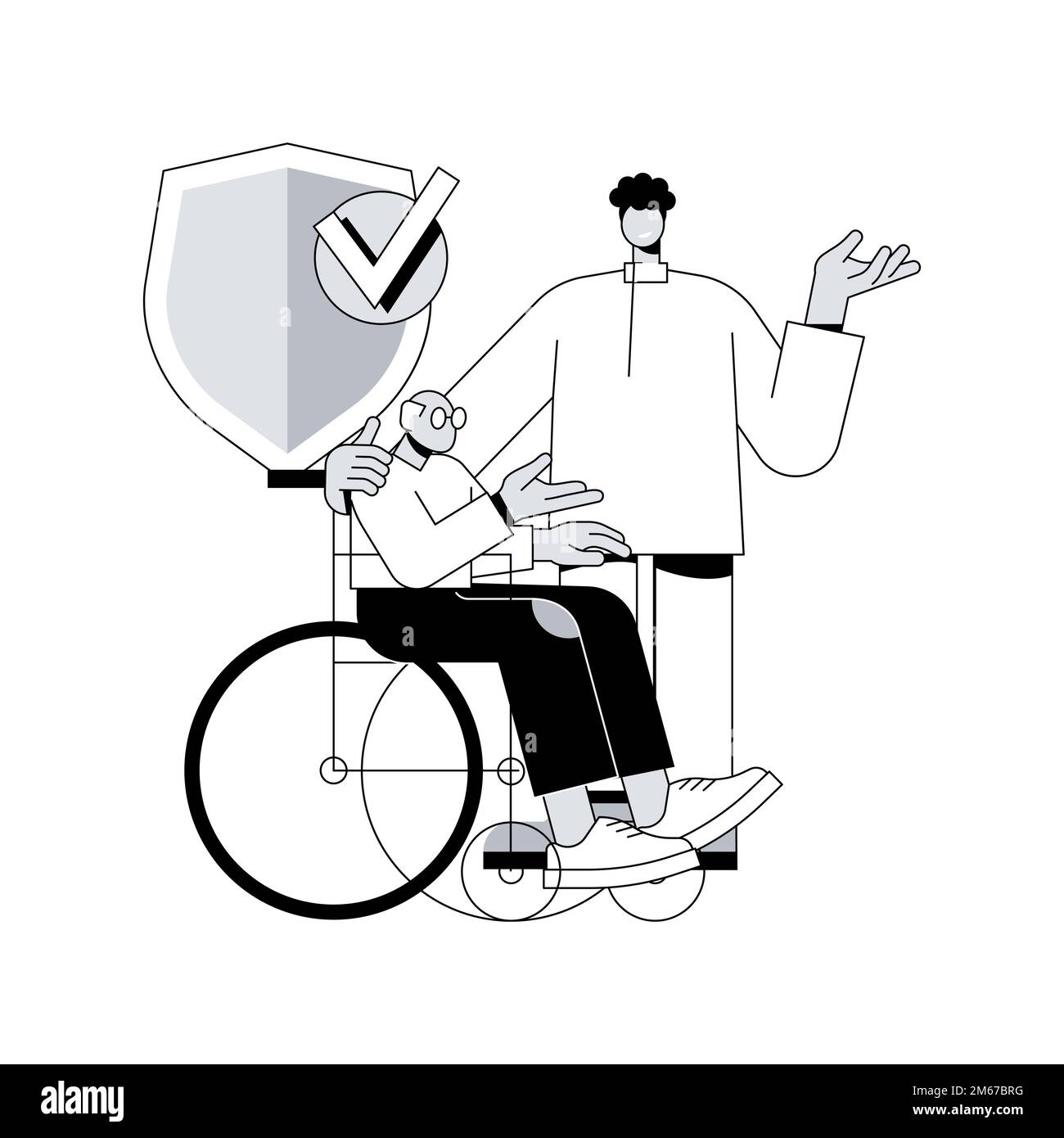 Illustrazione vettoriale del concetto astratto del beneficio non contributivo. Indennità di presenza statale, assistenza regolare, persona disabile, infermiera domestica, pagamento per anziani Illustrazione Vettoriale
