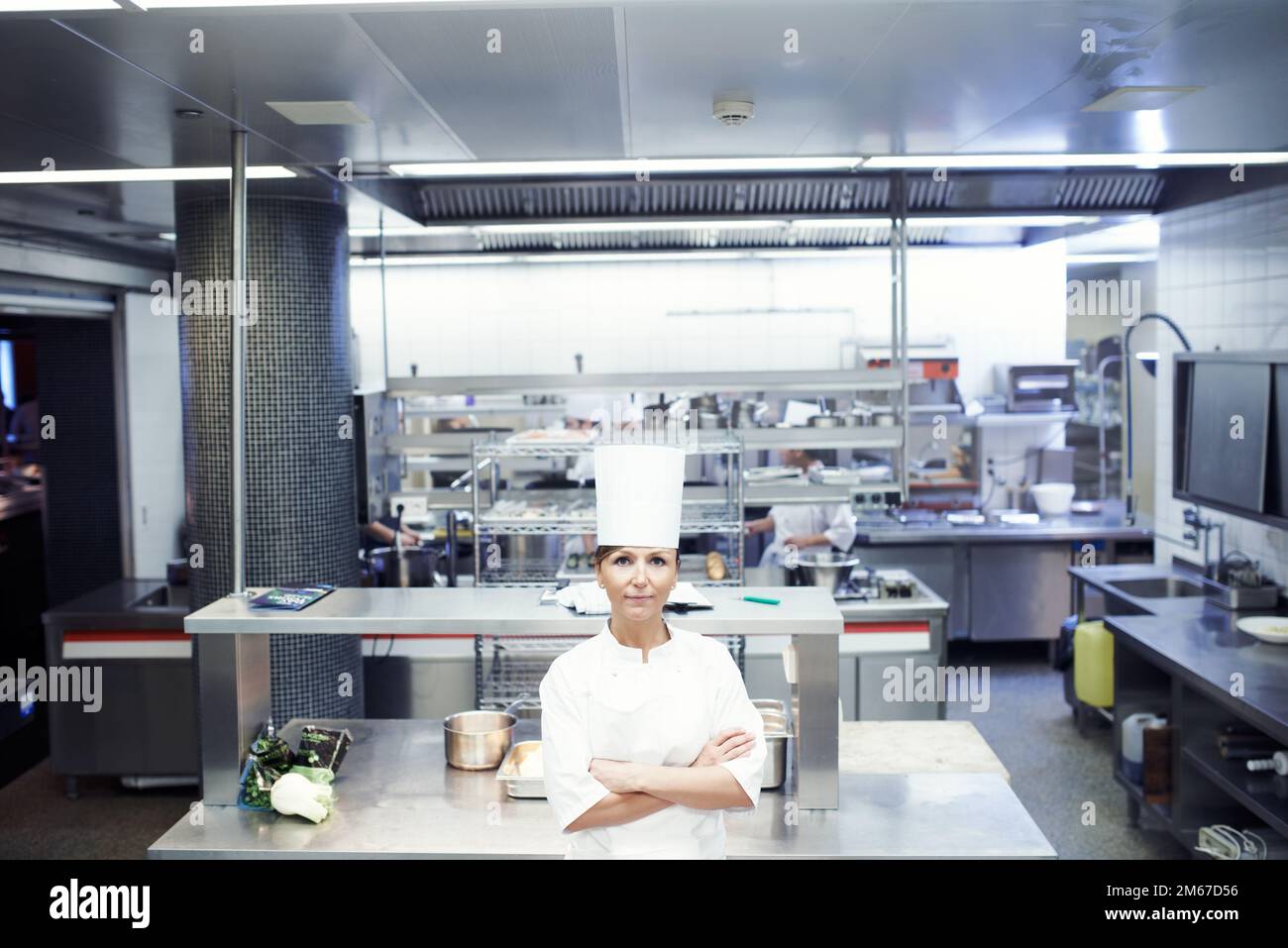 Benvenuto nella mia cucina. Ritratto di uno chef in una cucina professionale. Foto Stock