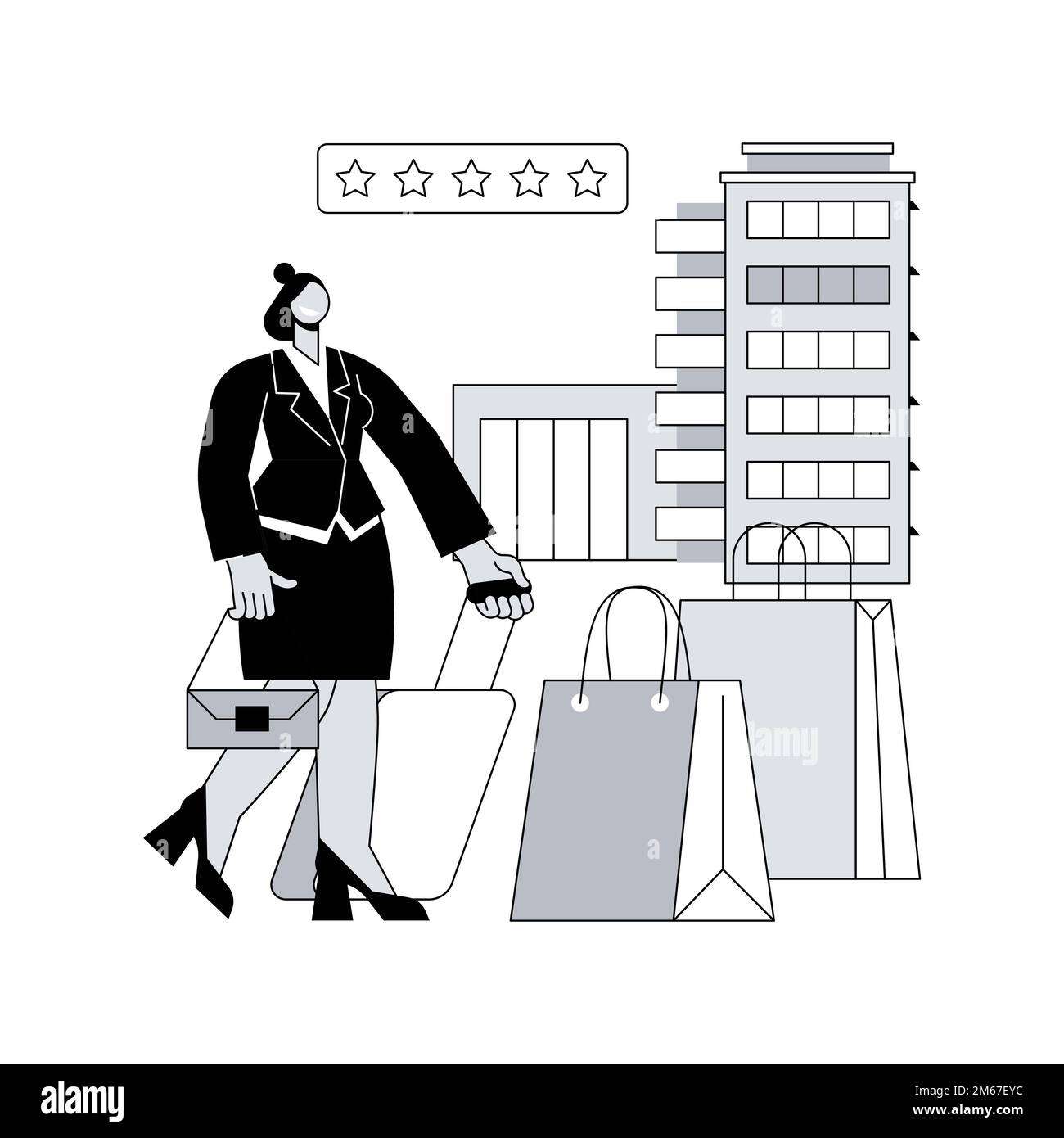 Boutique hotel concetto astratto illustrazione vettoriale. Servizio personalizzato, prenotazione online, recensione ospiti, hotel di lusso, design camere, spa termale, Fashi Illustrazione Vettoriale