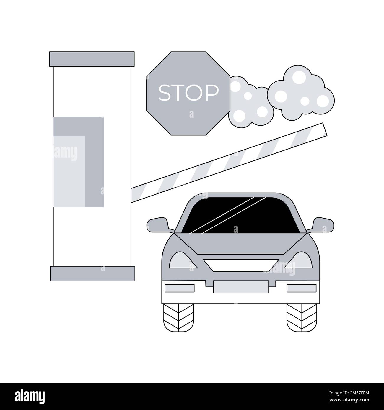 Illustrazione vettoriale del concetto astratto della strada a pedaggio. Pedaggio, corsia a pedaggio espresso, autostrada a pagamento, strada principale, carta d'ingresso autostrada, collettore di pagamento Illustrazione Vettoriale