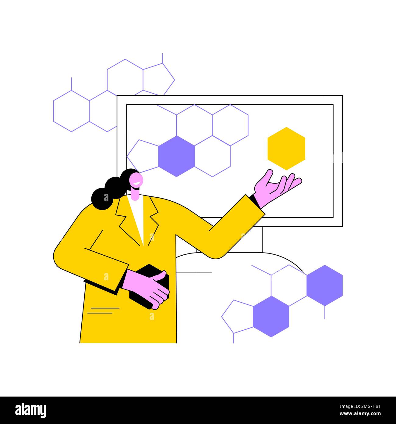 Illustrazione vettoriale del concetto astratto delle tecnologie grafiche. Composto grafenico artificiale, nanomateriale di anidride carbonica, rivoluzione scientifica moderna, alto Illustrazione Vettoriale