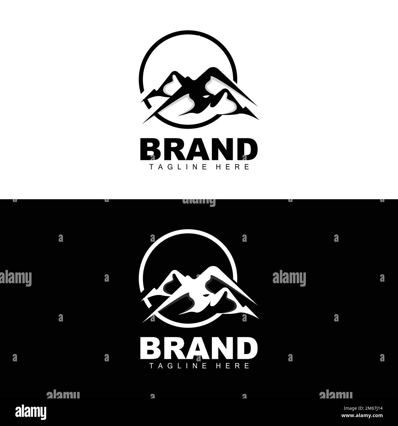 Logo di montagna, arrampicata Vector, avventura, Design per arrampicata, attrezzatura per arrampicata, E marchio con logo Mountain Illustrazione Vettoriale