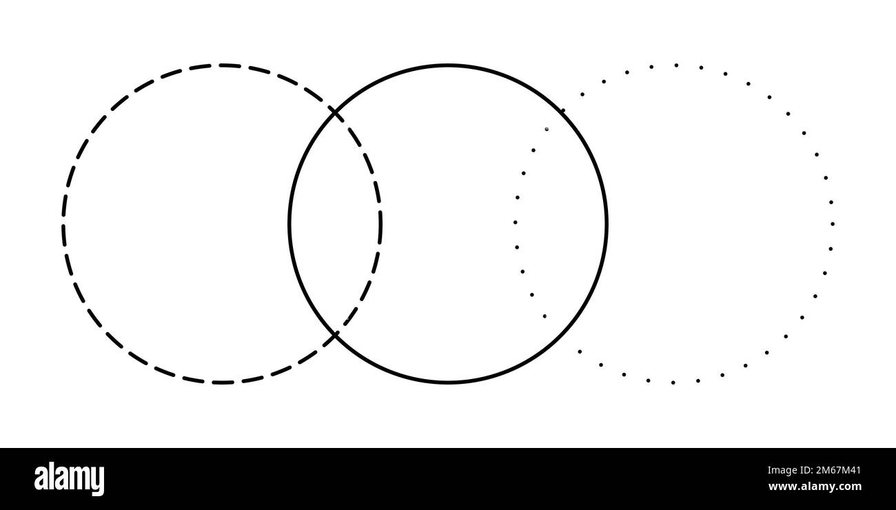 Il diagramma Venn unisce tre linee e linee punteggiate cerchi diagramma segno infografico. Illustrazione Vettoriale