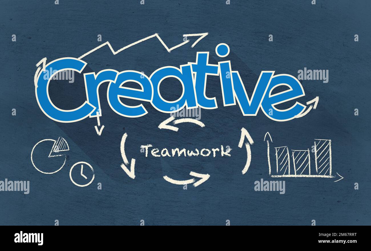 Libera la tua creatività. Un'illustrazione grafica delle parole creative e di lavoro di squadra. Foto Stock