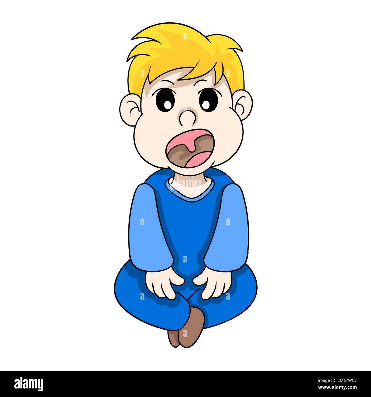 bambino seduto cute apertura bocca non ancora dentizione. disegno vettoriale Illustrazione Vettoriale
