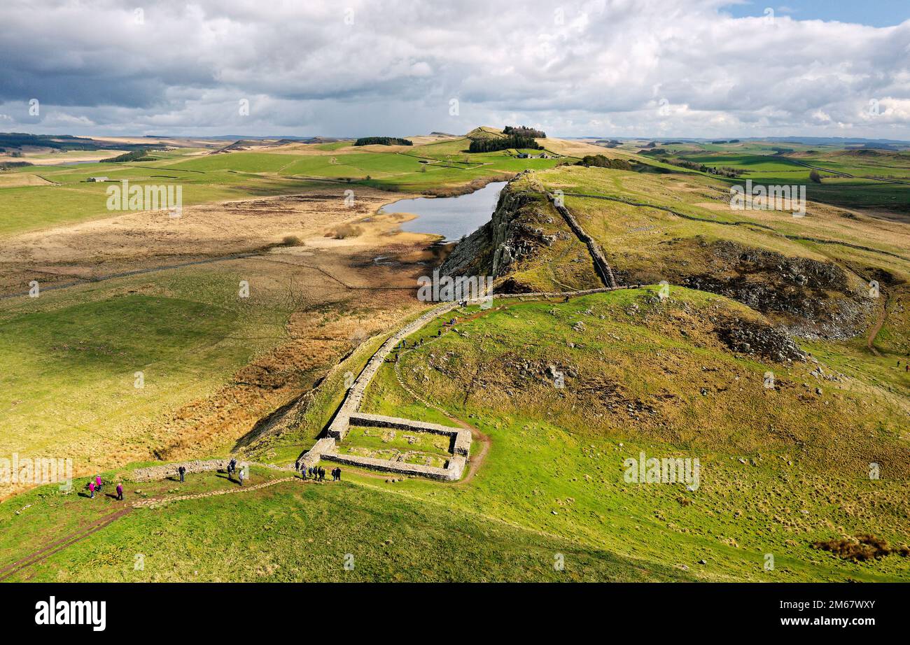 Muro di Adriano, Lough Crag, Milecastle, Romano, muro, Frontiera, impero, Adriano, Gran Bretagna, britannico, Milecastle 39, Northumberland, Whin Sill, legionary, Foto Stock