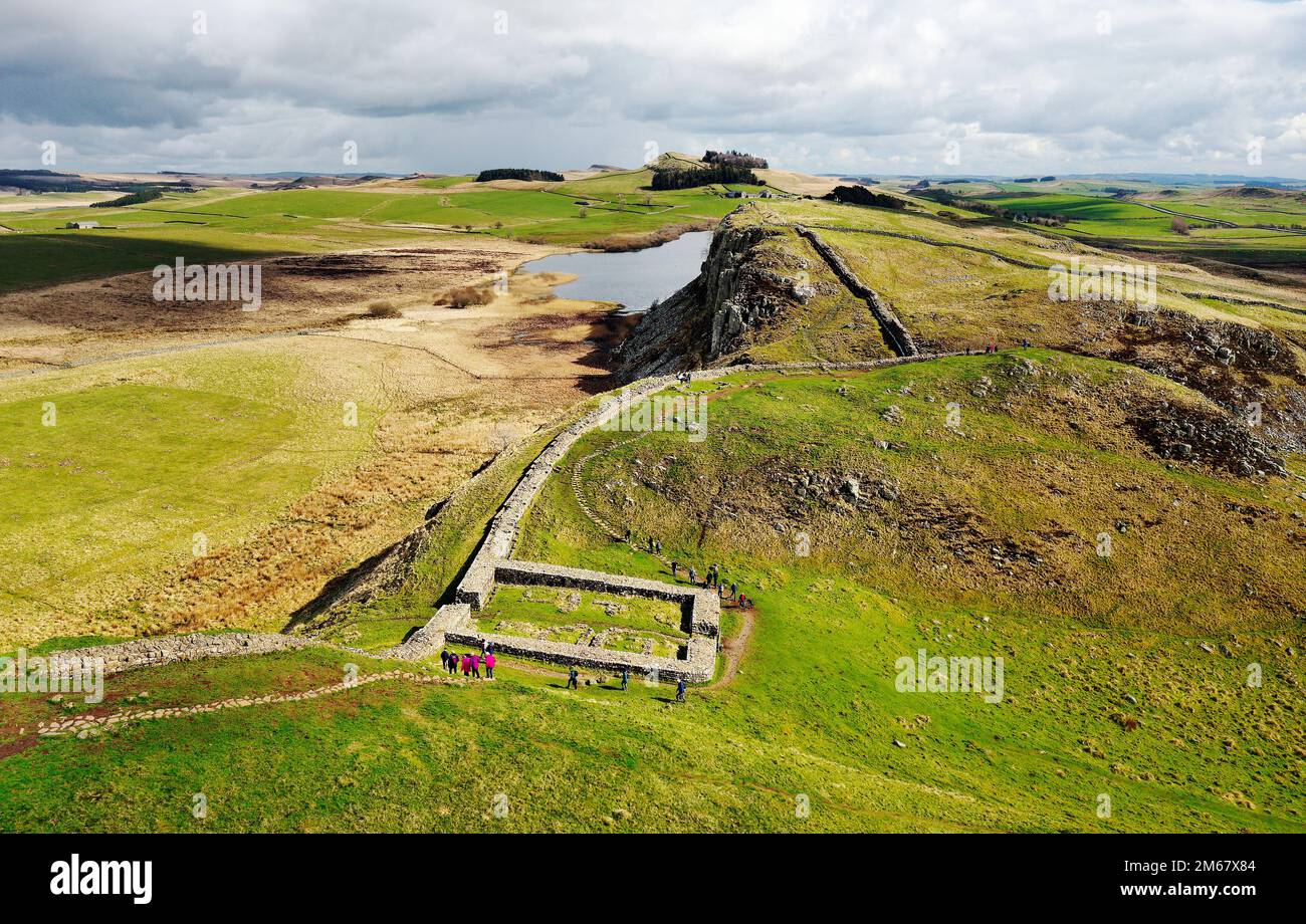 Muro di Adriano, Lough Crag, Milecastle, Romano, muro, Frontiera, impero, Adriano, Gran Bretagna, britannico, Milecastle 39, Northumberland, Whin Sill, legionary, Foto Stock