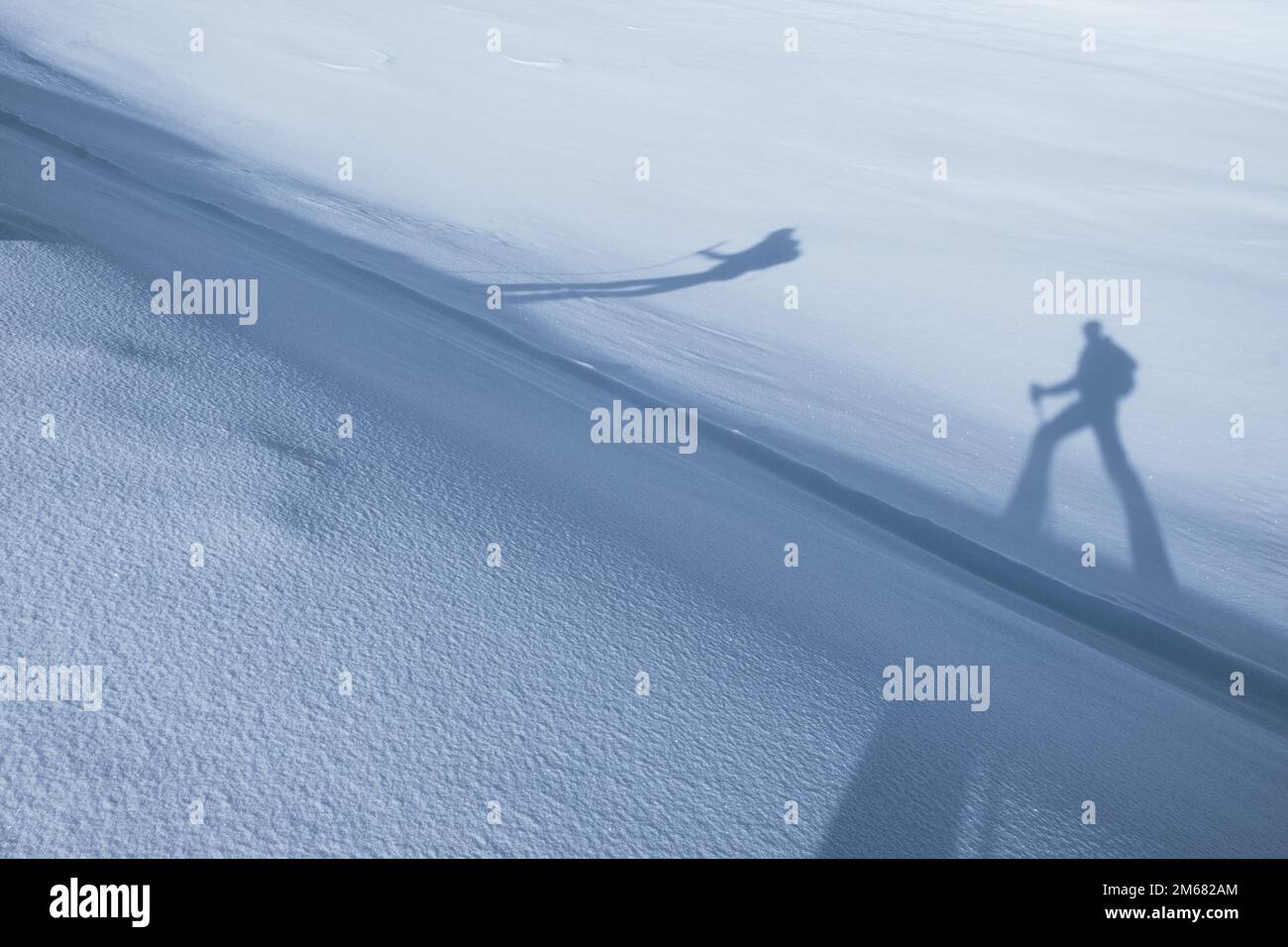 Ombre di due scialpinisti sulla neve Foto Stock