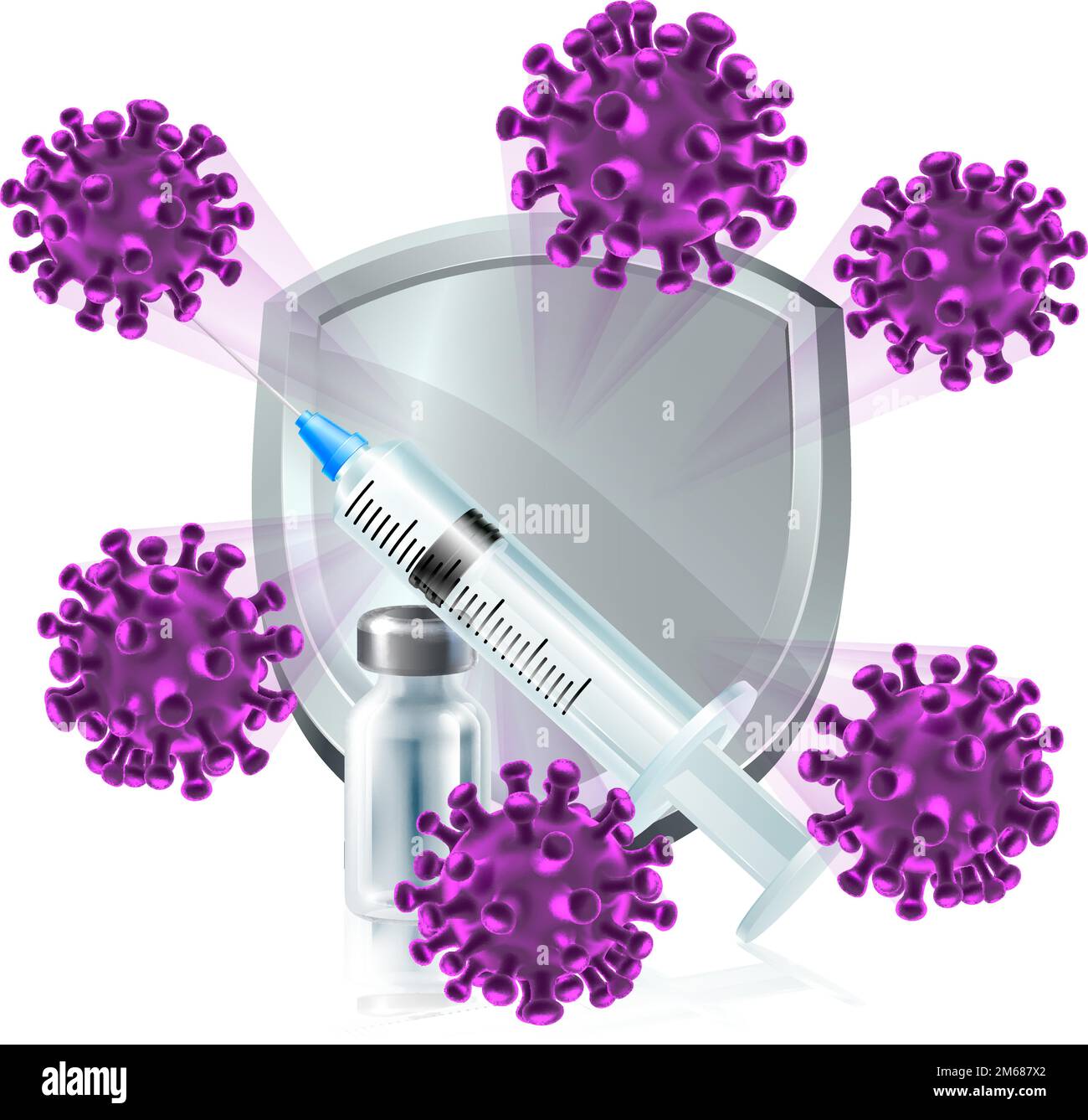 Protect Vaccine Silver Shield Vaccination Concept Illustrazione Vettoriale