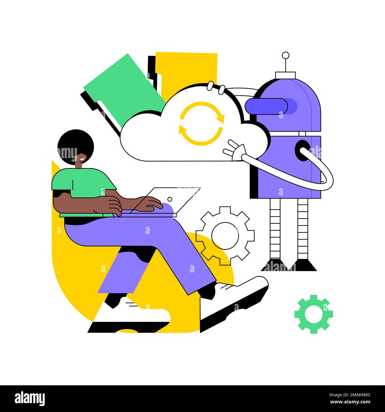 Illustrazione vettoriale del concetto astratto della robotica cloud. Apprendimento automatico remoto, intelligenza artificiale cloud, scienze informatiche, robotica mobile, cloud- Illustrazione Vettoriale