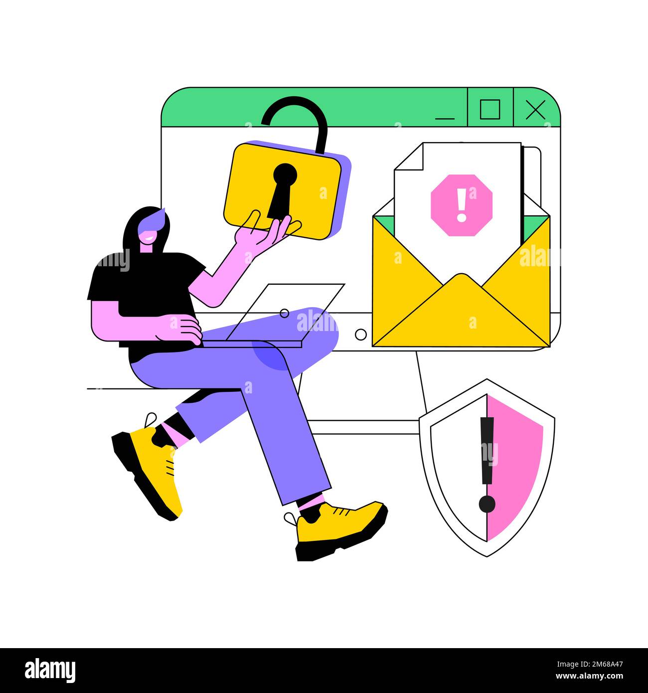 Illustrazione vettoriale del concetto astratto di malware. Software dannoso, virus informatici, programmi malware, sviluppo di spyware, protezione antivirus online e. Illustrazione Vettoriale