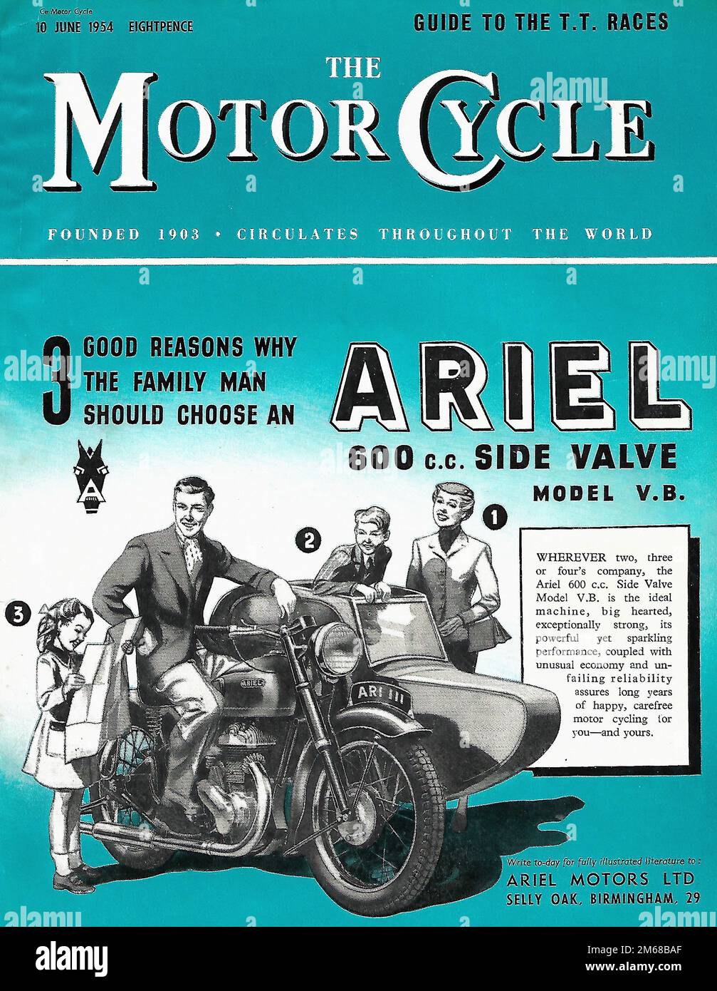 Ariel 600 cc valvola laterale - Moto d'epoca Pubblicità - la rivista Moto Foto Stock