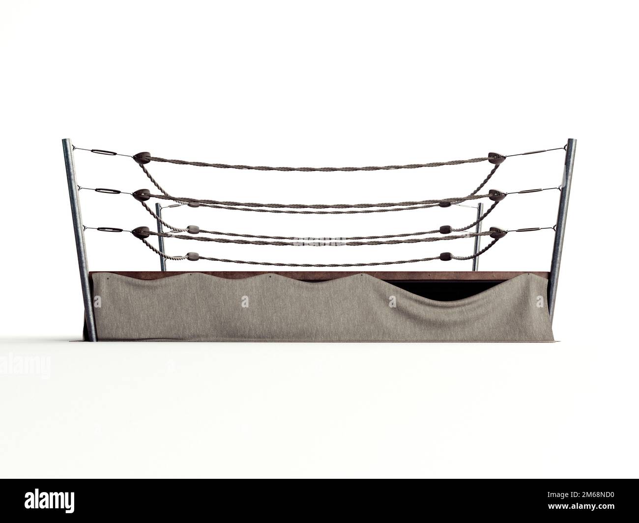 Un vecchio anello di pugilato vintage circondato da corde su un isolato sfondo bianco - rendering 3D Foto Stock