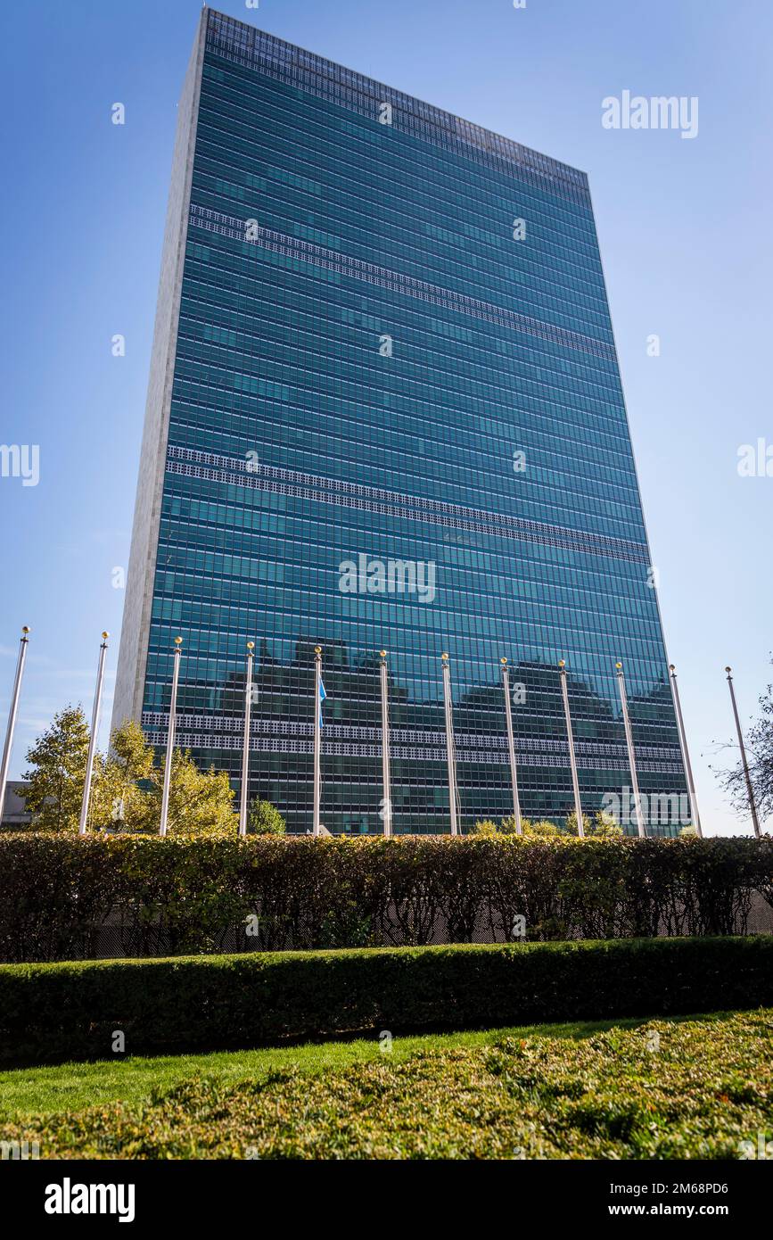 Segretariato Building delle Nazioni Unite, un grattacielo all'interno della sede delle Nazioni Unite nel quartiere Turtle Bay di Manhattan, New York Foto Stock