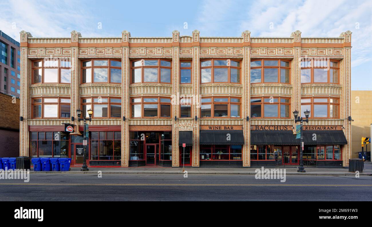 L'edificio Calumet sulla West Chippewa Street è un basso esempio di stile Art Nouveau, noto per il suo uso di terracotta smaltata. Foto Stock