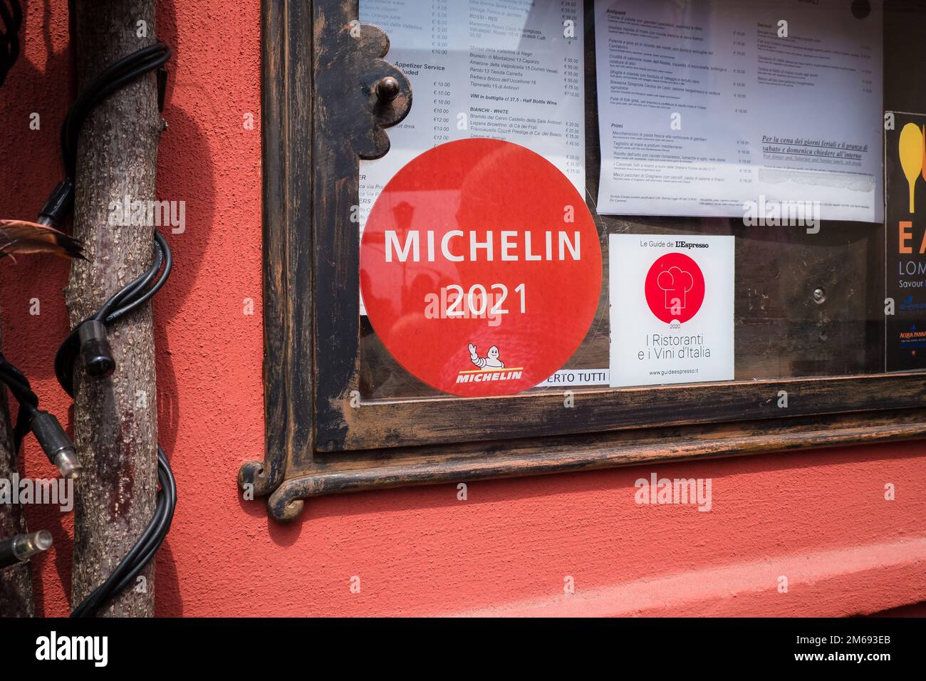 Bergamo, Italia - 4 maggio 2022: Ristorante Baretto di San Vigilio a Bergamo alta. Ristorante italiano classico con punto di vista della guida Michelin. Foto Stock