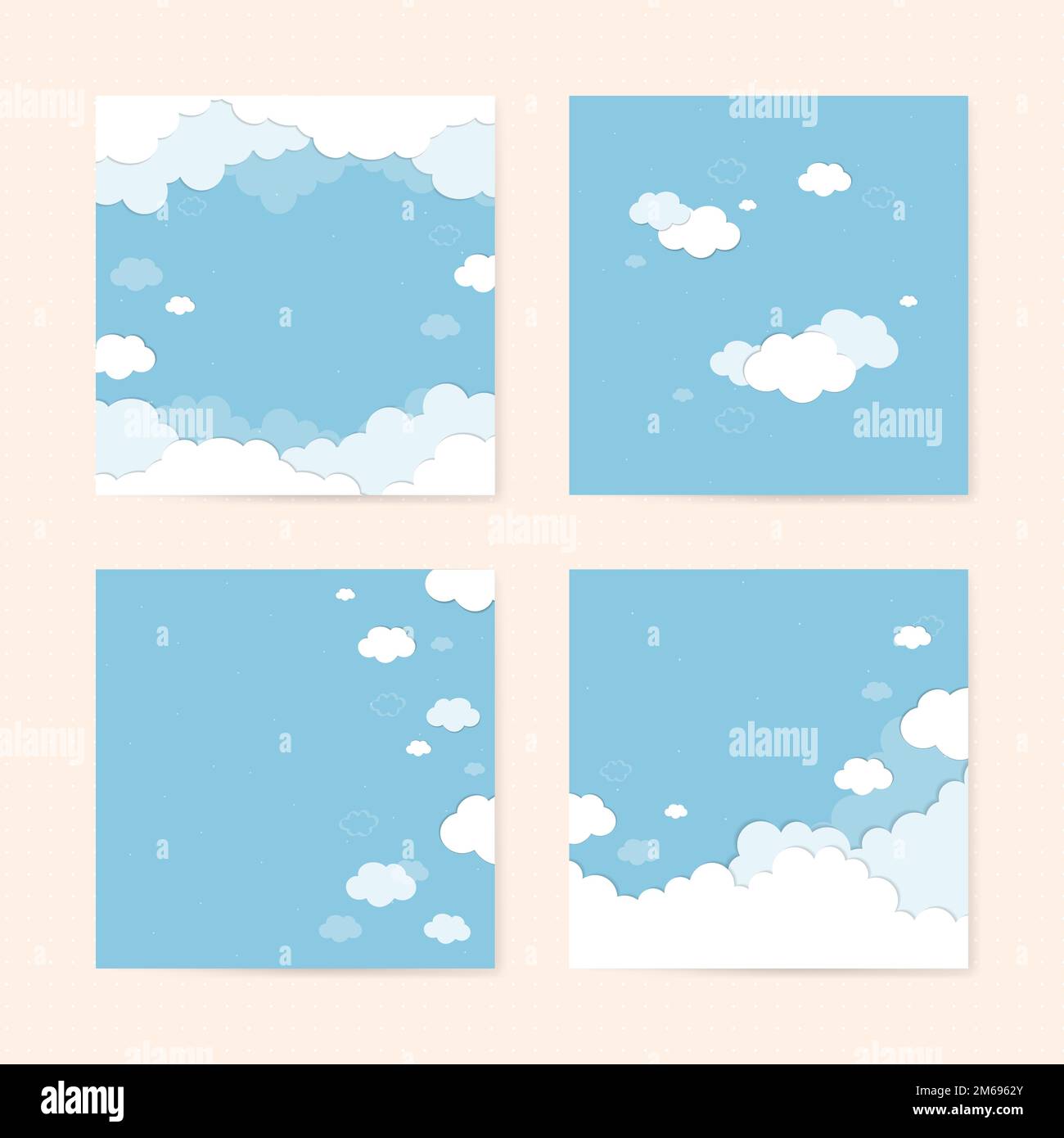 Cielo blu con nuvole motivo vettore di sfondo impostato Illustrazione Vettoriale