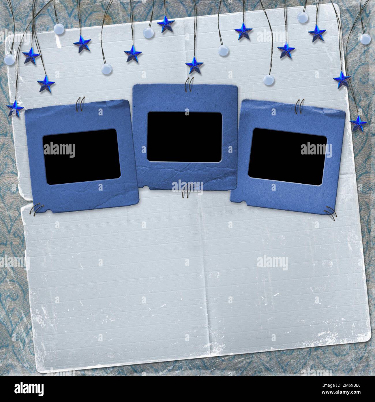 Tre slide grunge da carte grunge con perline e stelle Foto Stock